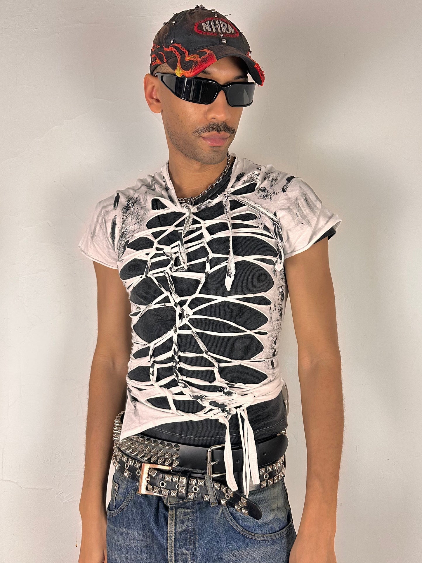 'Slither' White/Black Snake Print Braided T-Shirt – Medium
