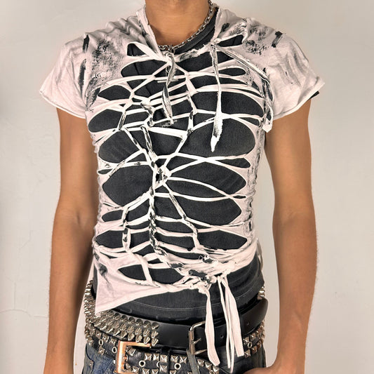'Slither' White/Black Snake Print Braided T-Shirt – Medium