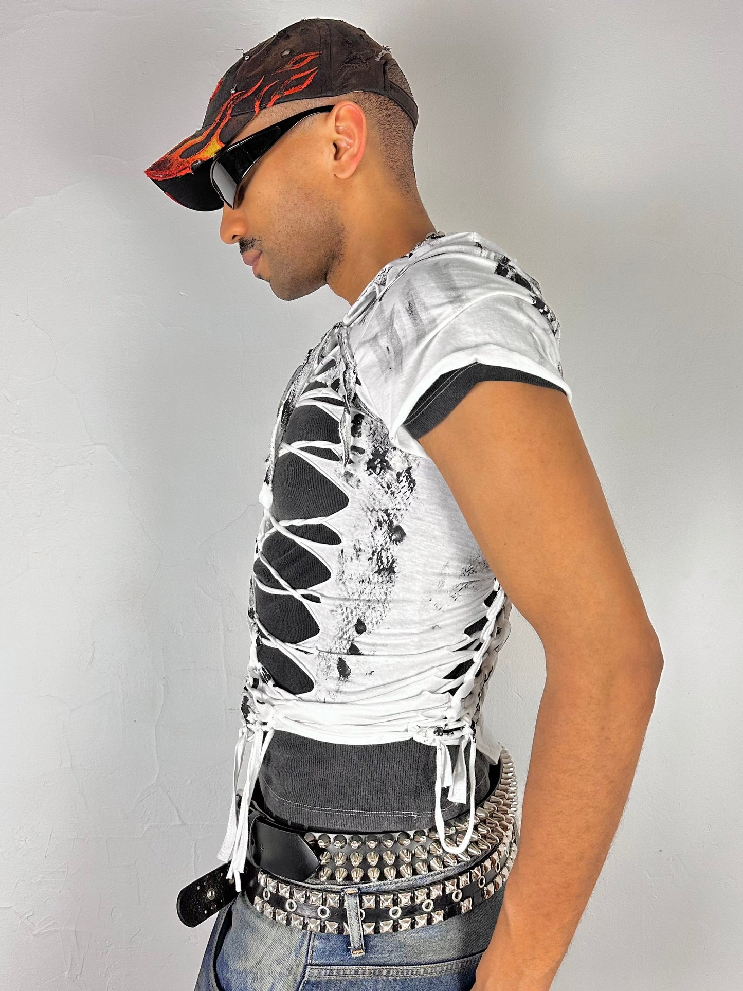 'Slither' White/Black Snake Print Braided T-Shirt – Medium