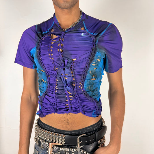 Cover image of ASTROBOI* x Under Armour black braided compression top in large with slim stretch fit, twist detailing, and UA logos at chest and back.