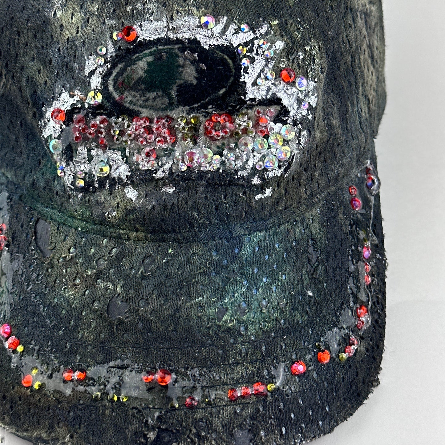 ASTROBOI* x Mossy Oak 'Moss' Green Rhinestone Mesh Hat