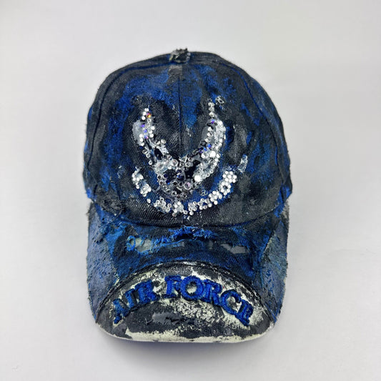 Air Force Blue & Black Distressed Rhinestone Hat