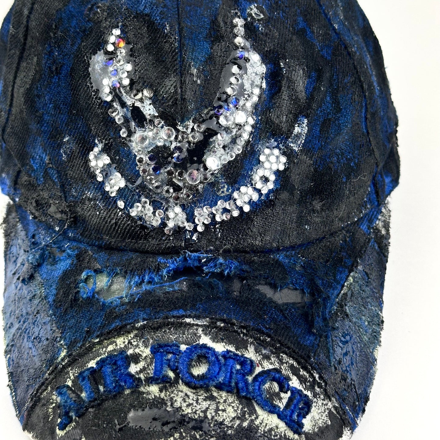 Air Force Blue & Black Distressed Rhinestone Hat