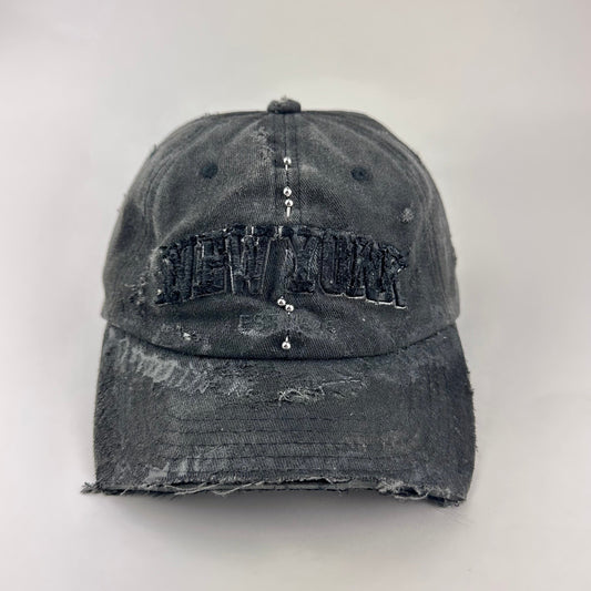 'Kinky' New York Black Distressed Pierced Half Visor Hat