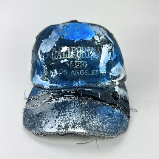 ASTROBOI* 'Cali' Black & Blue Painted Rhinestone Resin Distressed Hat