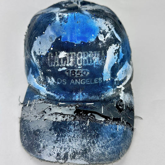 ASTROBOI* 'Cali' Black & Blue Painted Rhinestone Resin Distressed Hat