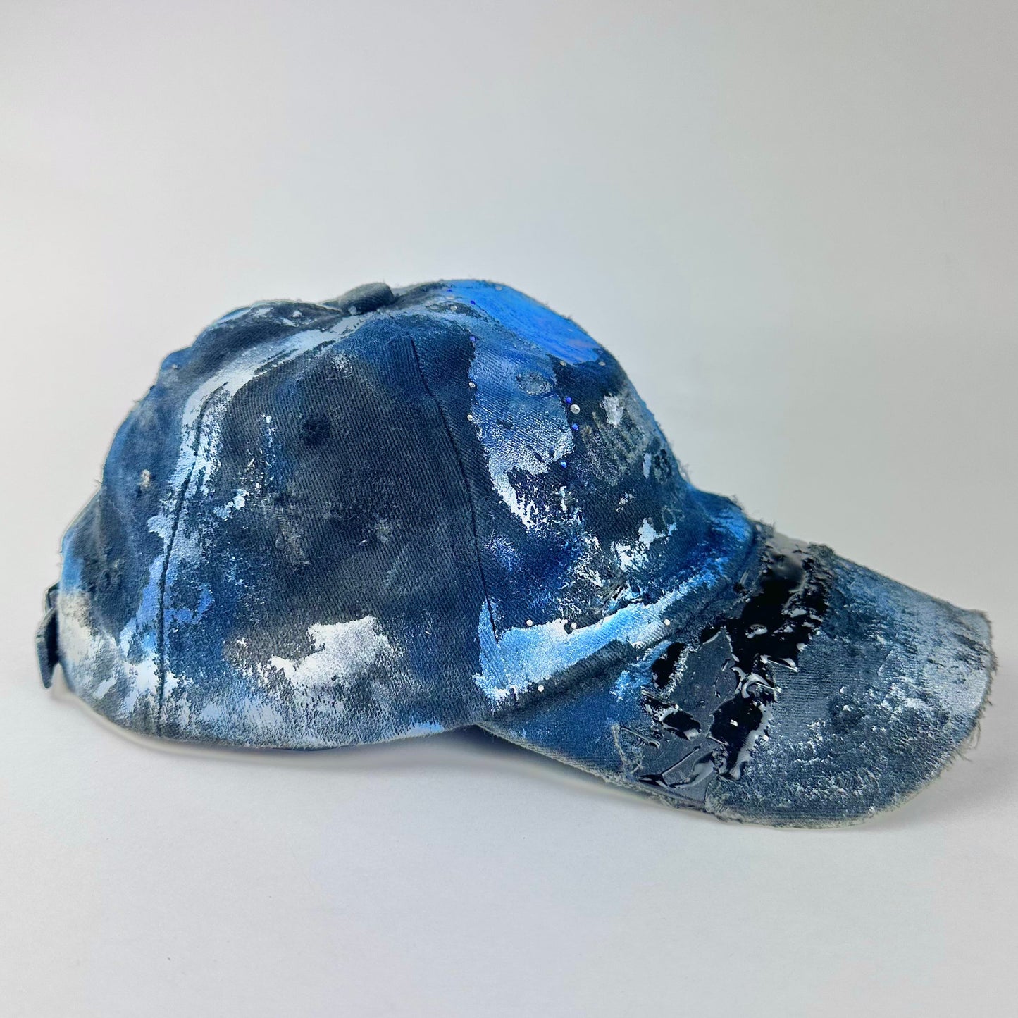 ASTROBOI* 'Cali' Black & Blue Painted Rhinestone Resin Distressed Hat