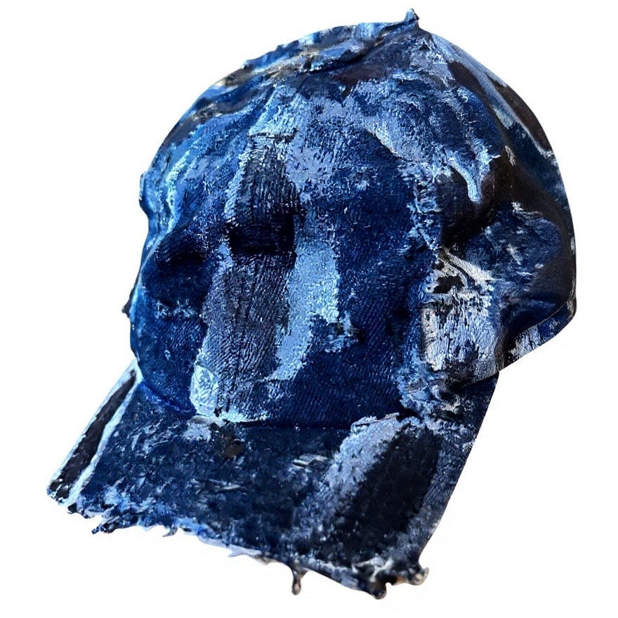 ASTROBOI* DISTRESSED HALF VISOR BLUE DENIM PAINTED HAT