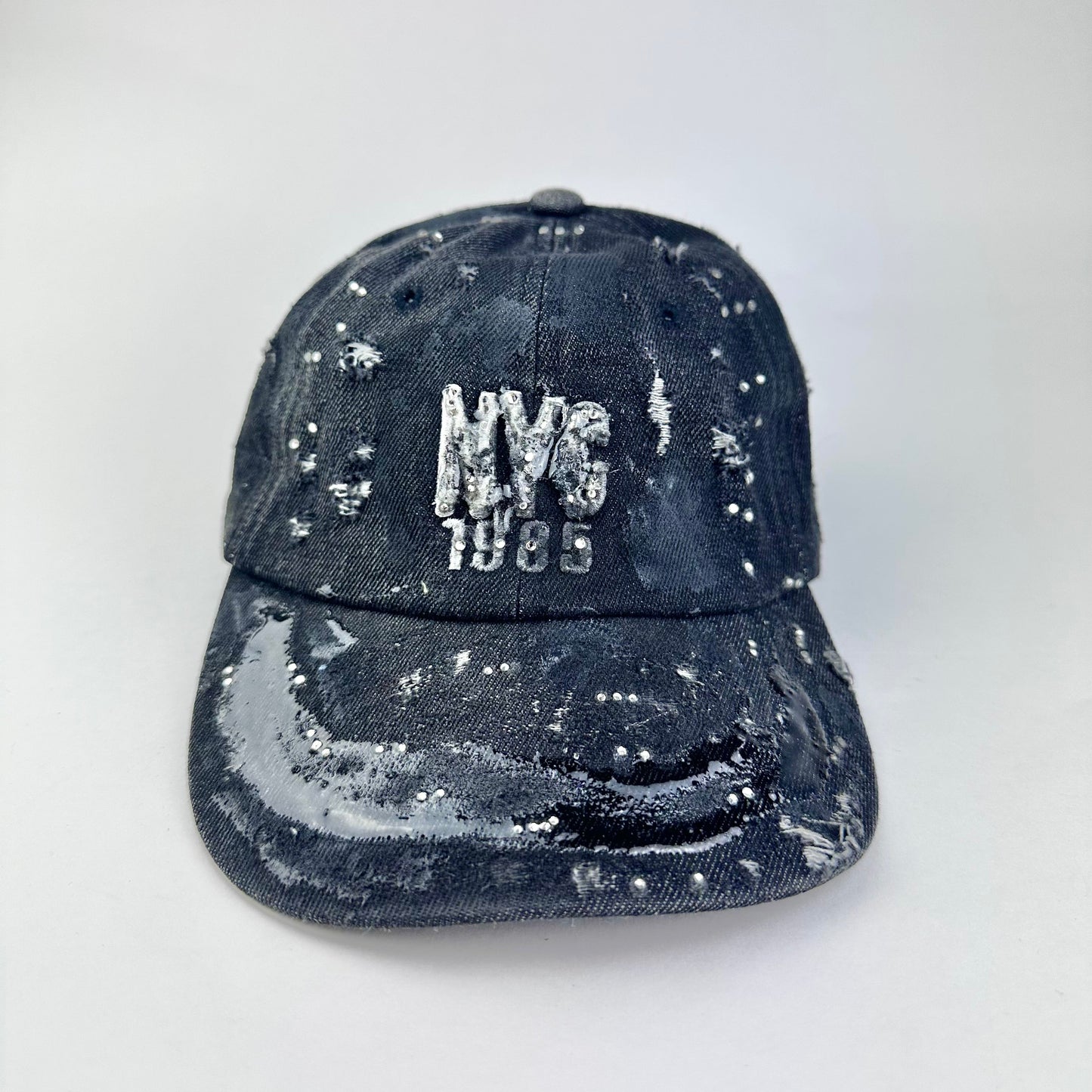 ASTROBOI* 'Onyx' New York Black Distressed Denim Rhinestone Hat