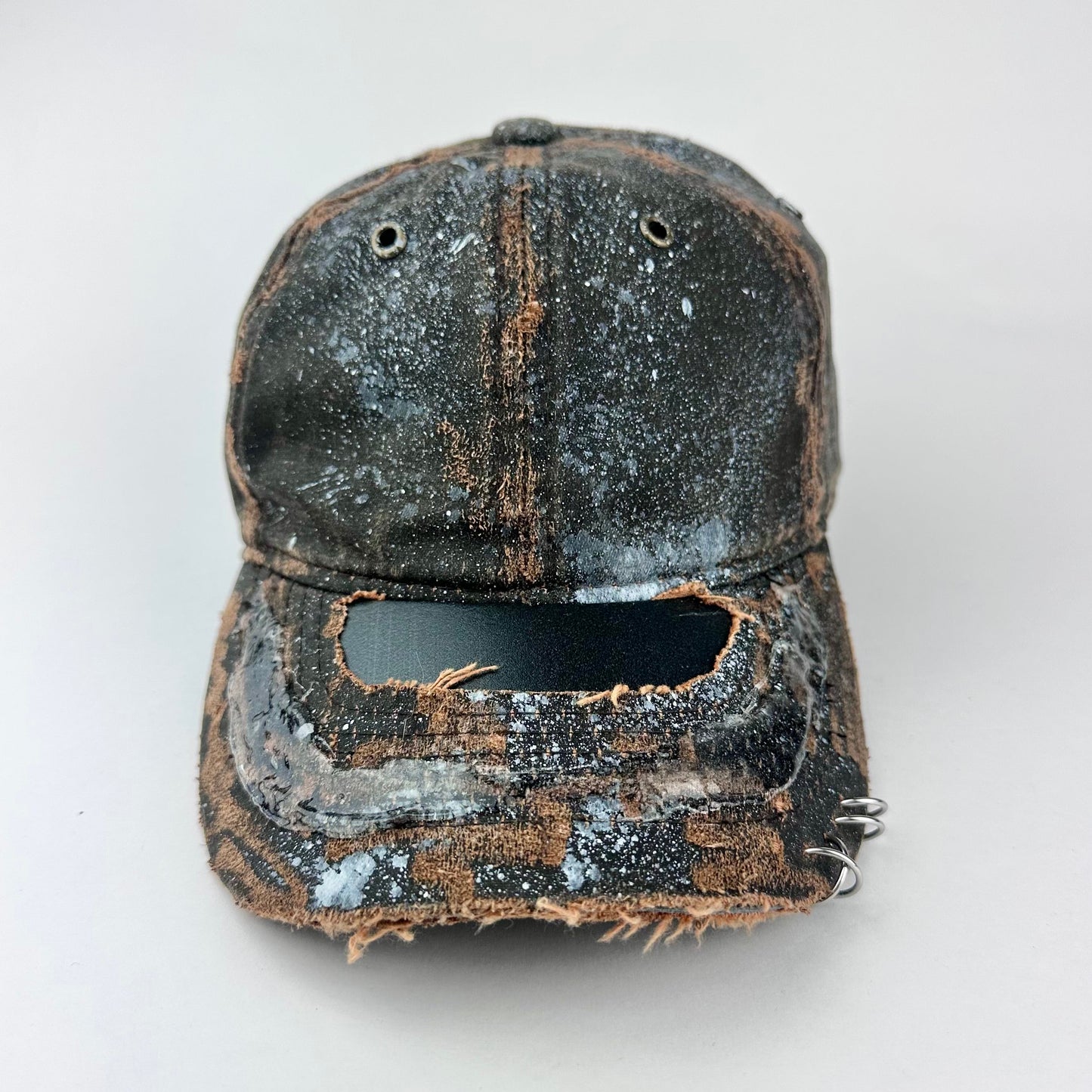 ASTROBOI* Paint Splatter & Pierced Brown Leather Resin Hat