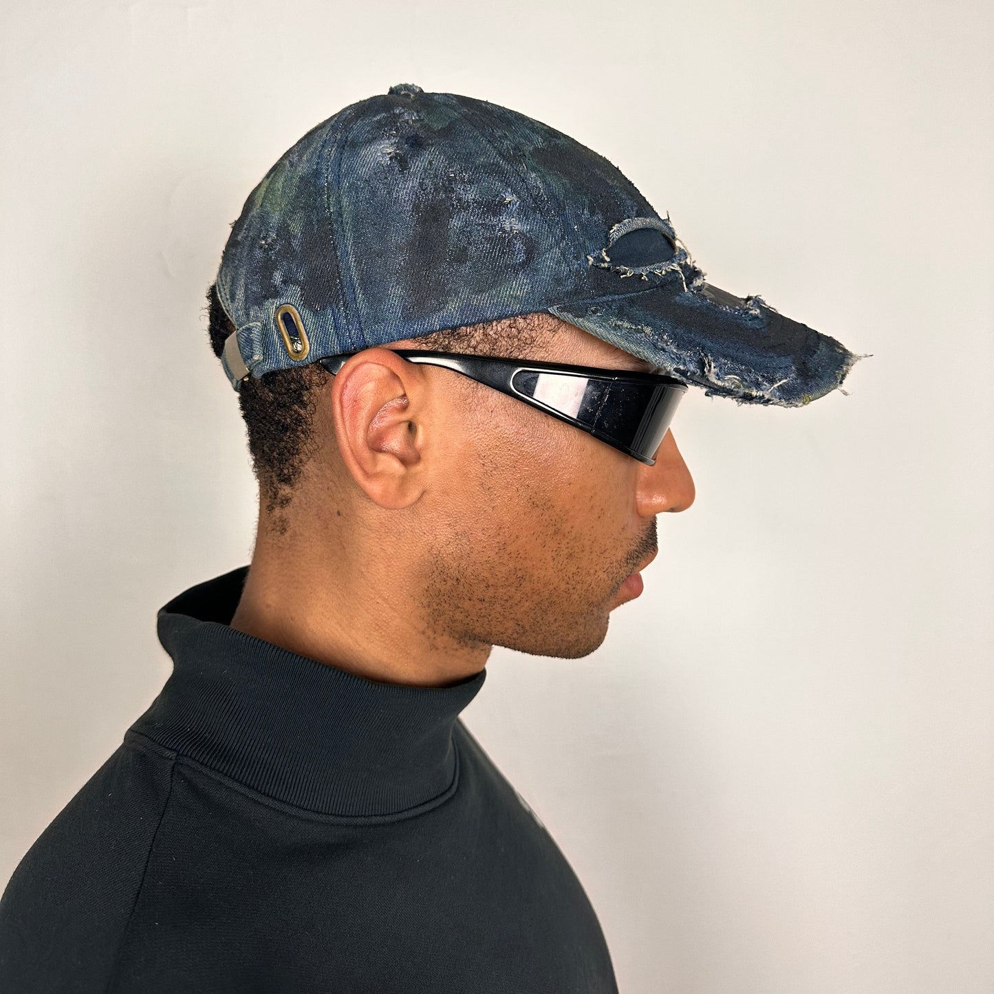 Black & Blue Faded Denim Deconstructed Hat