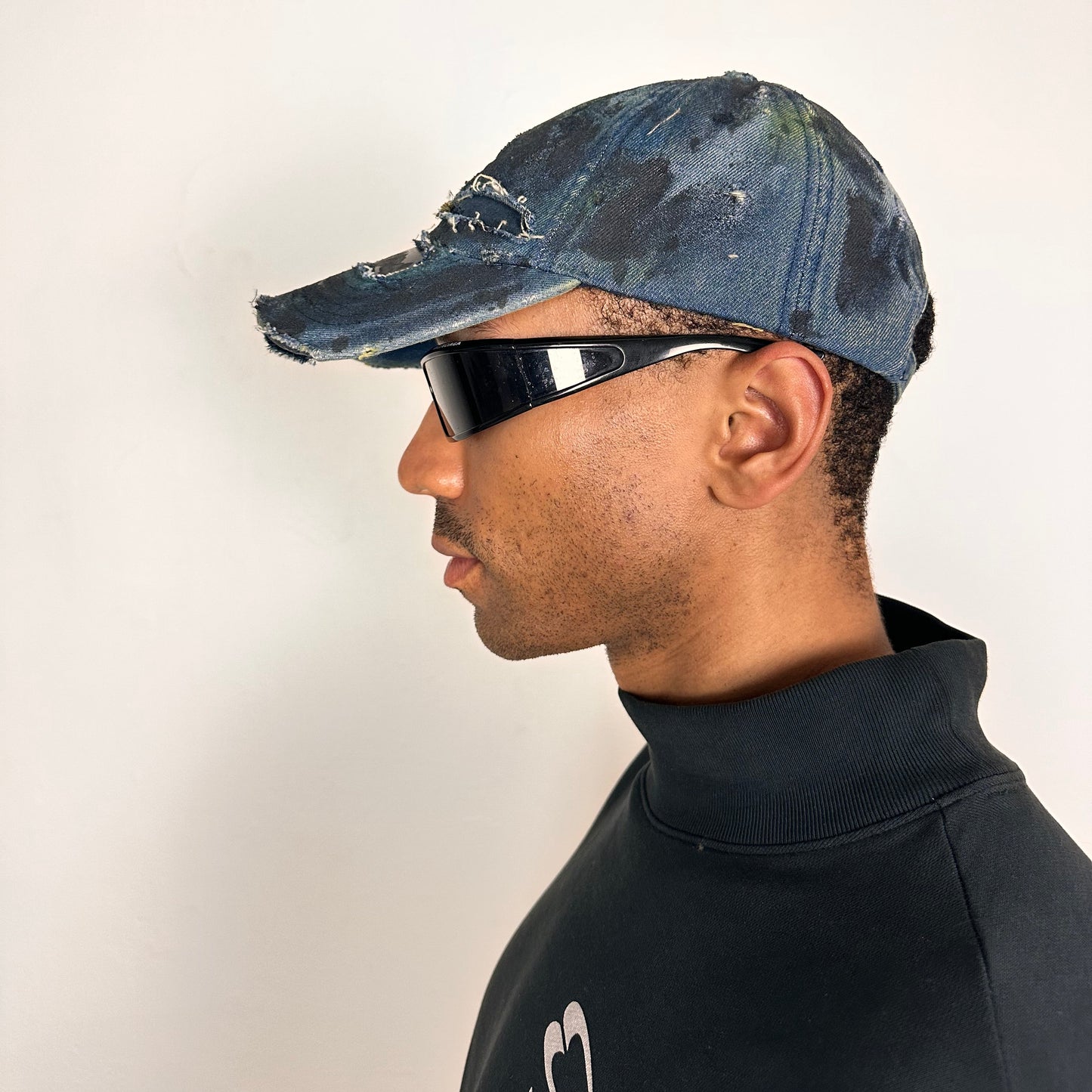 Black & Blue Faded Denim Deconstructed Hat