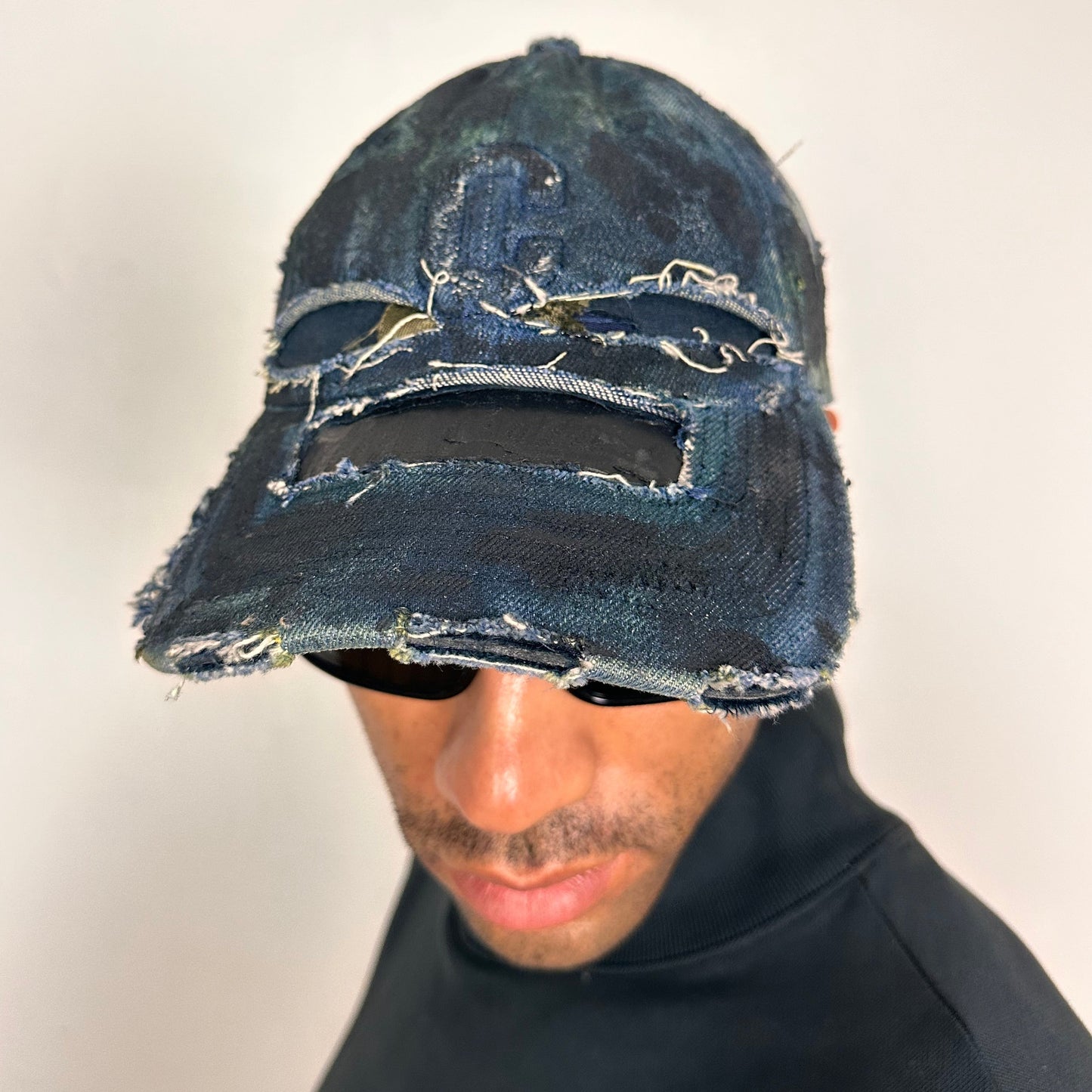 Black & Blue Faded Denim Deconstructed Hat