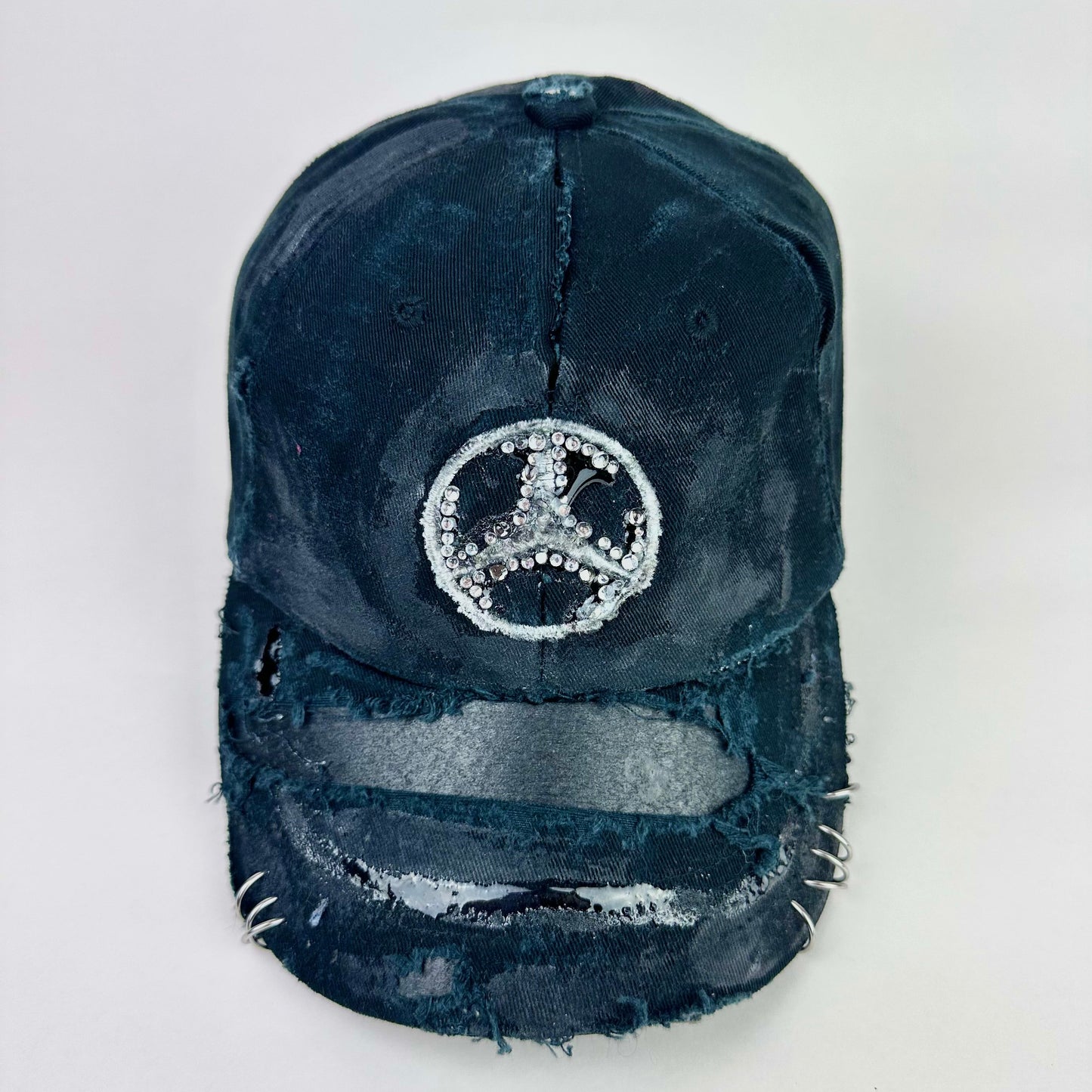 ASTROBOI* x Mercedes Rhinestone Black Distressed Hat