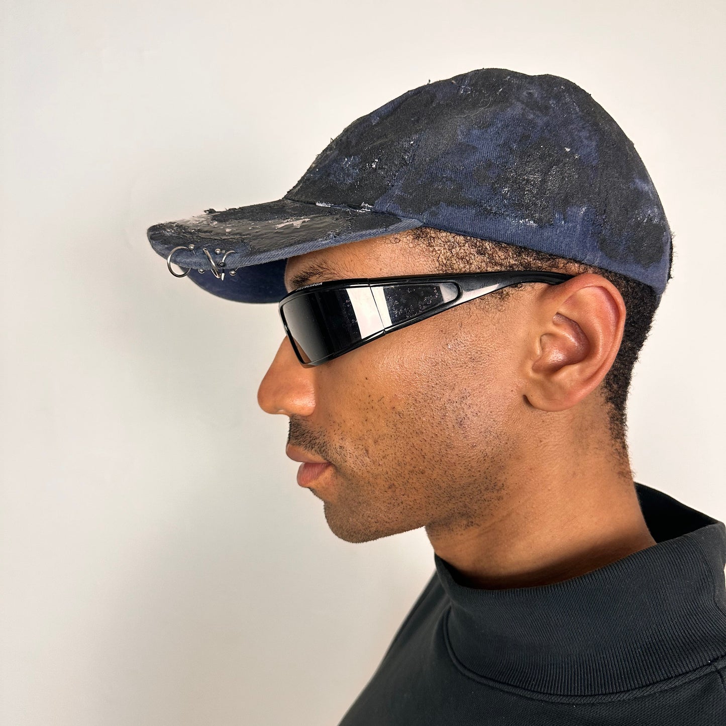 Black & Blue Indie Barbed Wire Distressed Pierced Hat