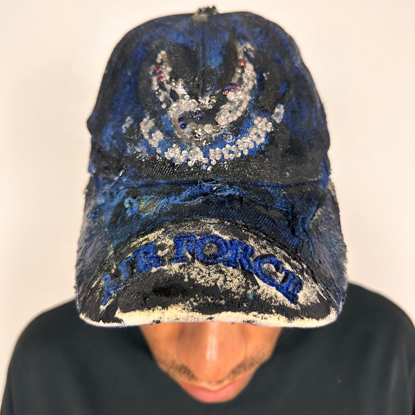 Air Force Blue & Black Distressed Rhinestone Hat