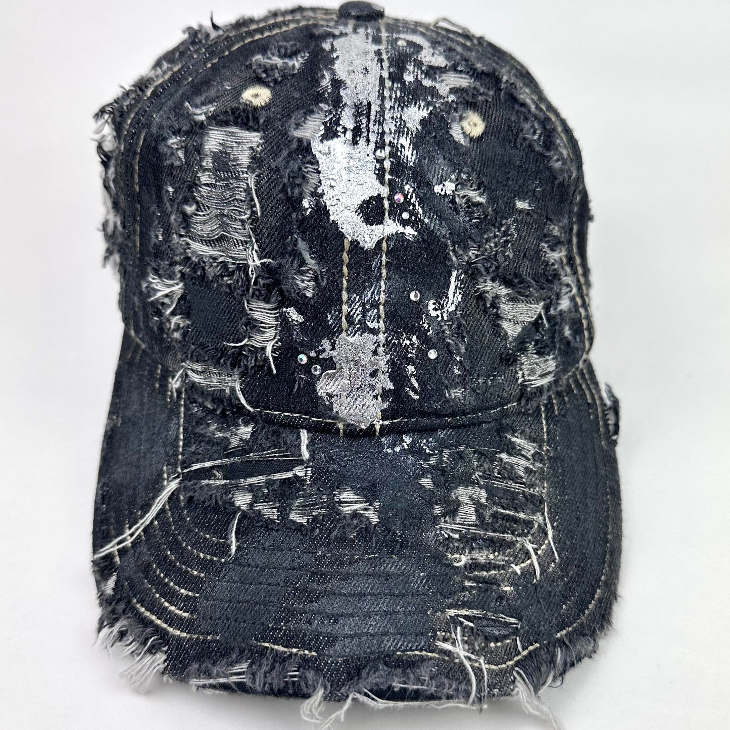 ASTROBOI* 'Neo' Black Distressed Rhinestone Denim Hat