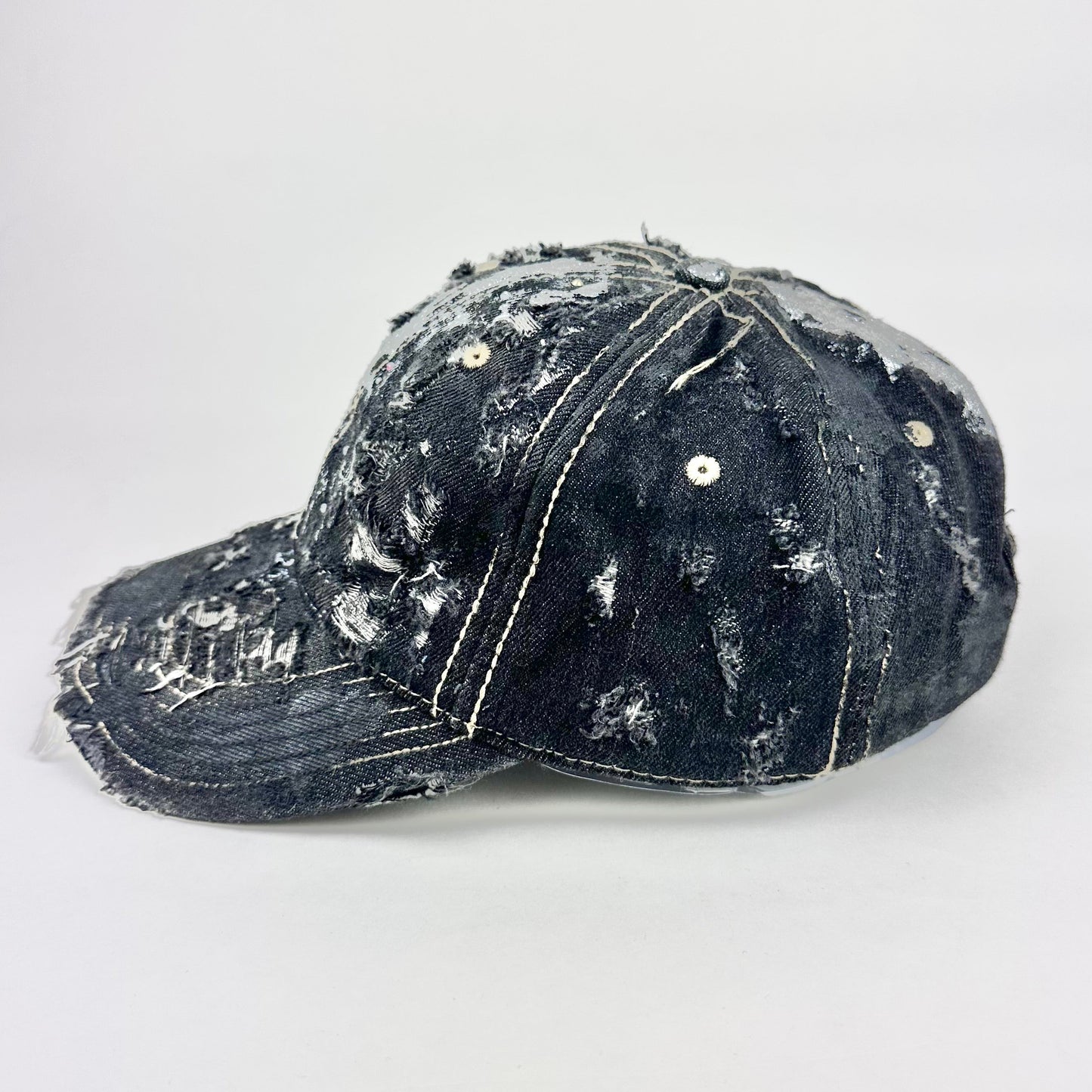 ASTROBOI* 'Neo' Black Distressed Rhinestone Denim Hat
