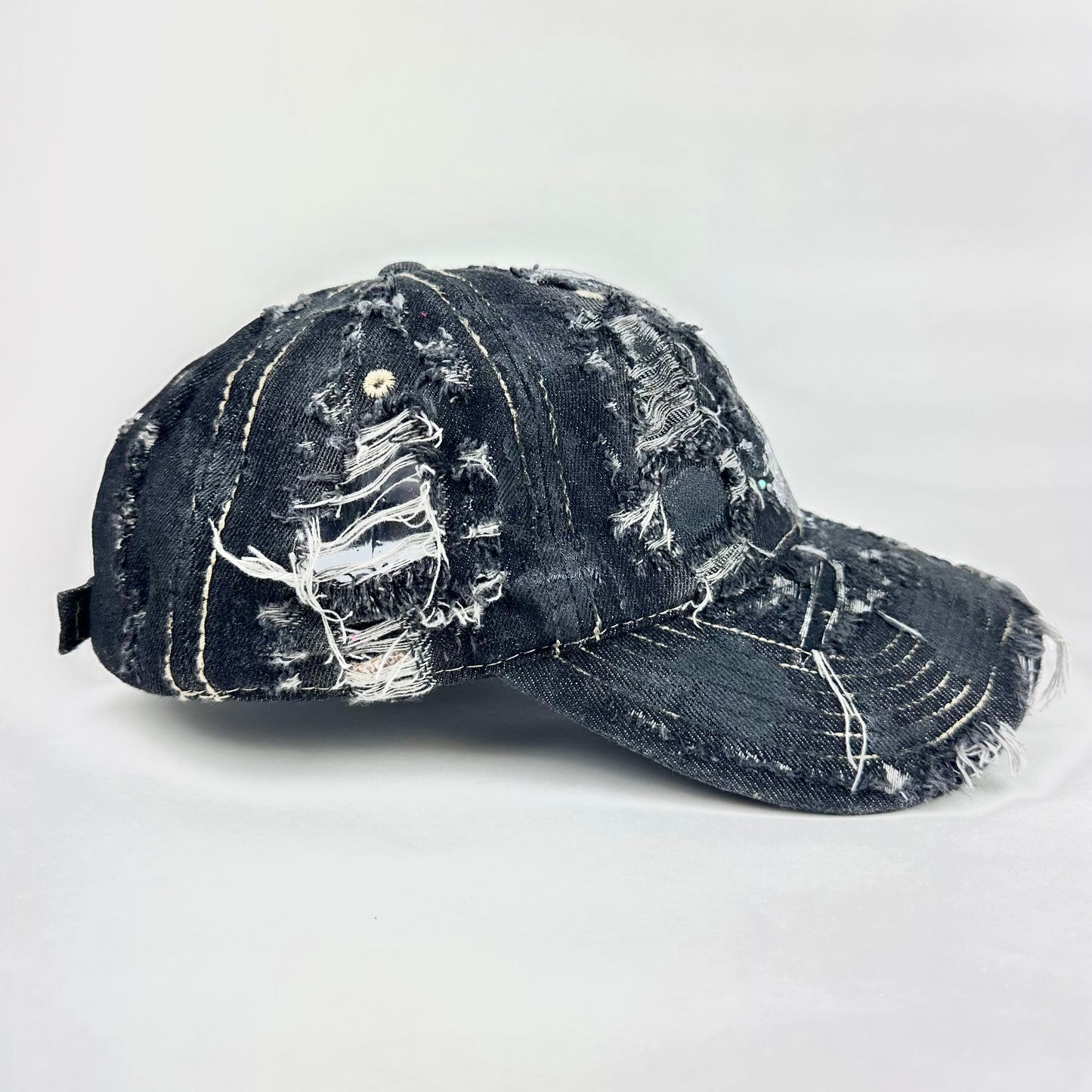 ASTROBOI* 'Neo' Black Distressed Rhinestone Denim Hat