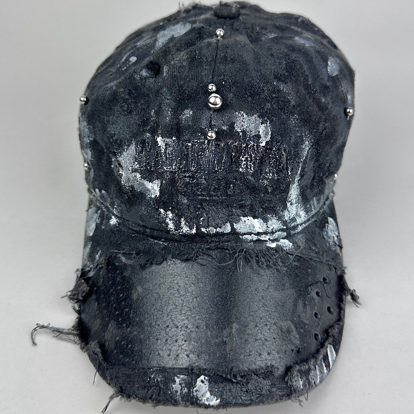 ASTROBOI* 'Cali' Black Painted Pierced Distressed Hat
