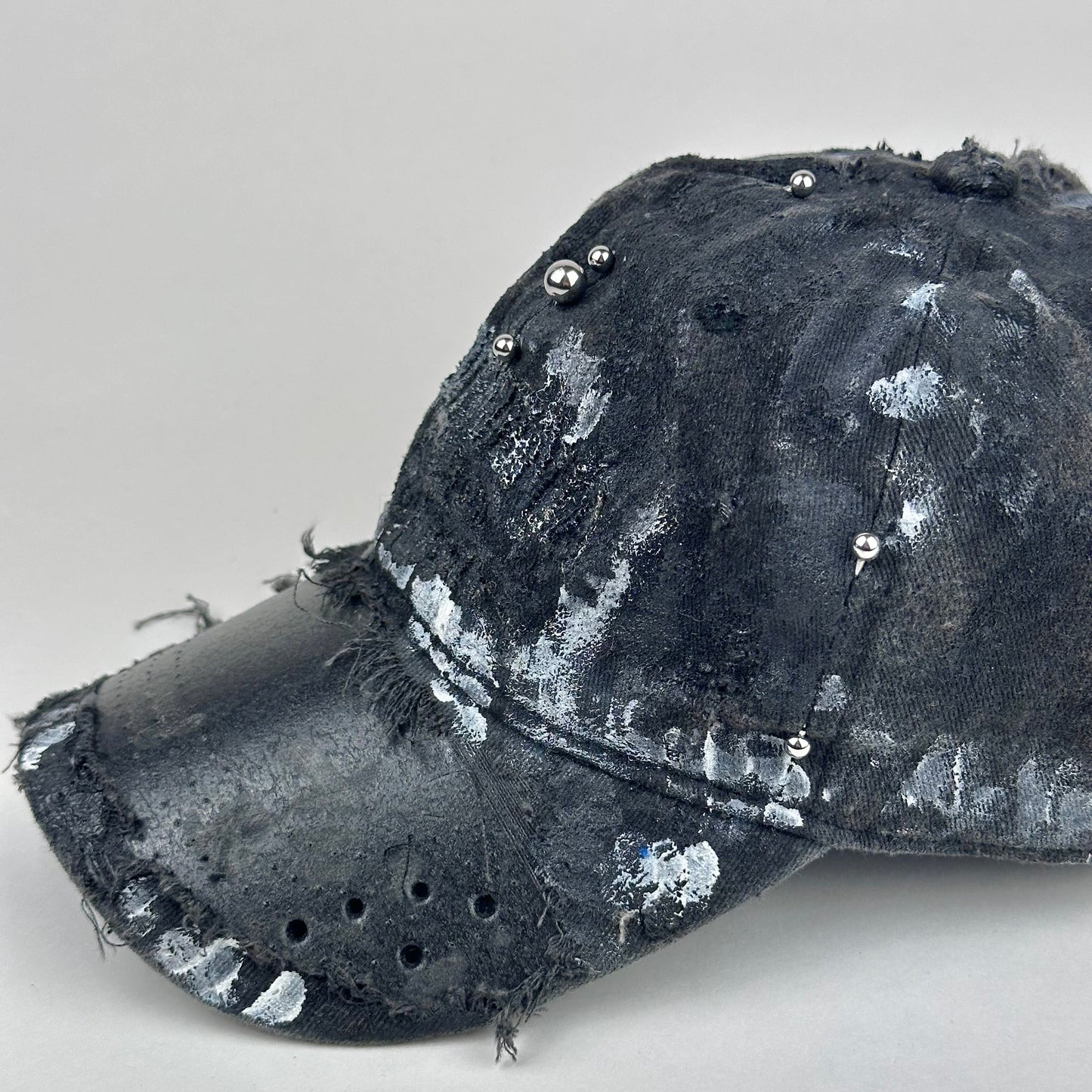 ASTROBOI* 'Cali' Black Painted Pierced Distressed Hat