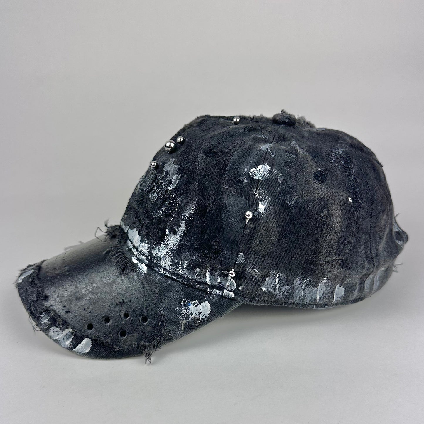 ASTROBOI* 'Cali' Black Painted Pierced Distressed Hat