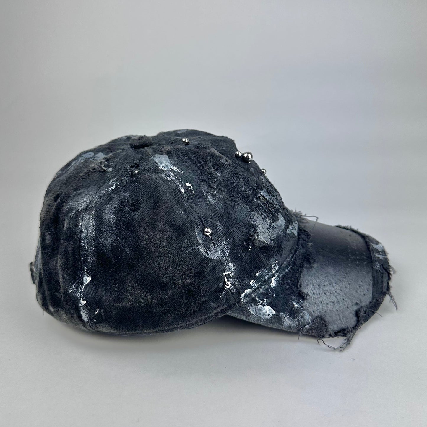 ASTROBOI* 'Cali' Black Painted Pierced Distressed Hat
