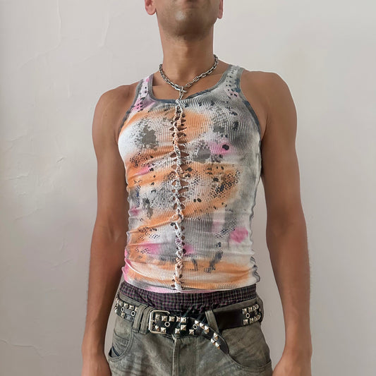 ASTROBOI* x Hanes 'Mars' White/Orange Graphic Print Braided Tank Top – Medium