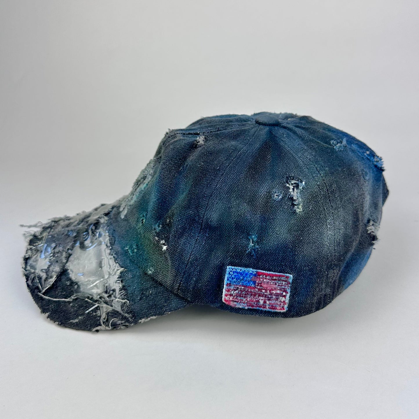 ASTROBOI* NYC Distressed & Deconstructed Black Denim Resin Hat