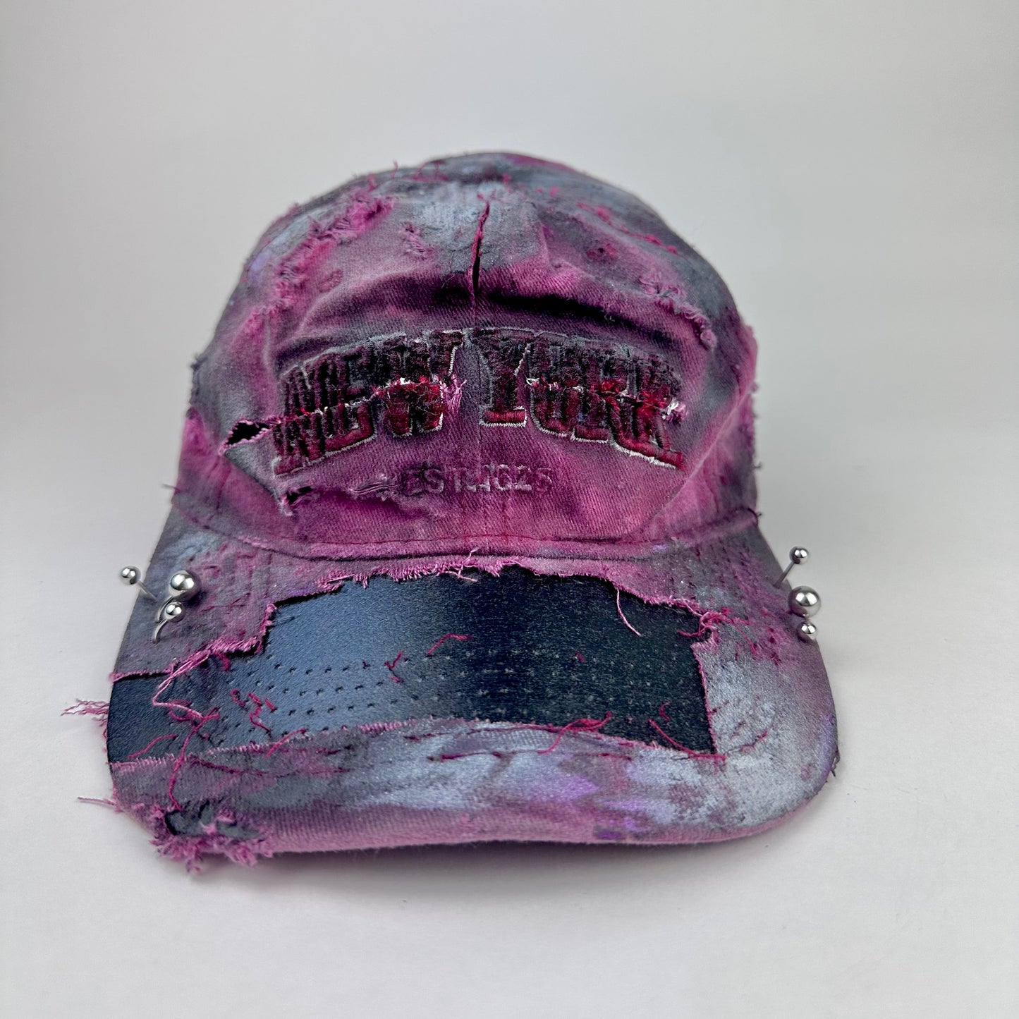 'Burn Out' Red New York Pierced Distressed Hat