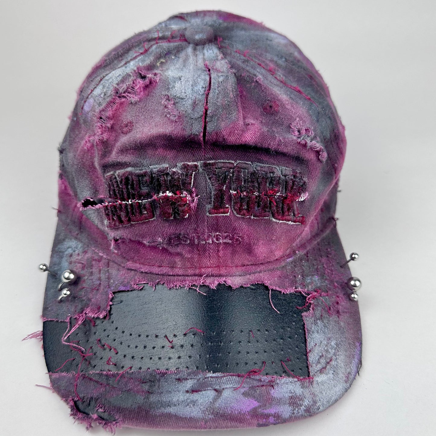 'Burn Out' Red New York Pierced Distressed Hat