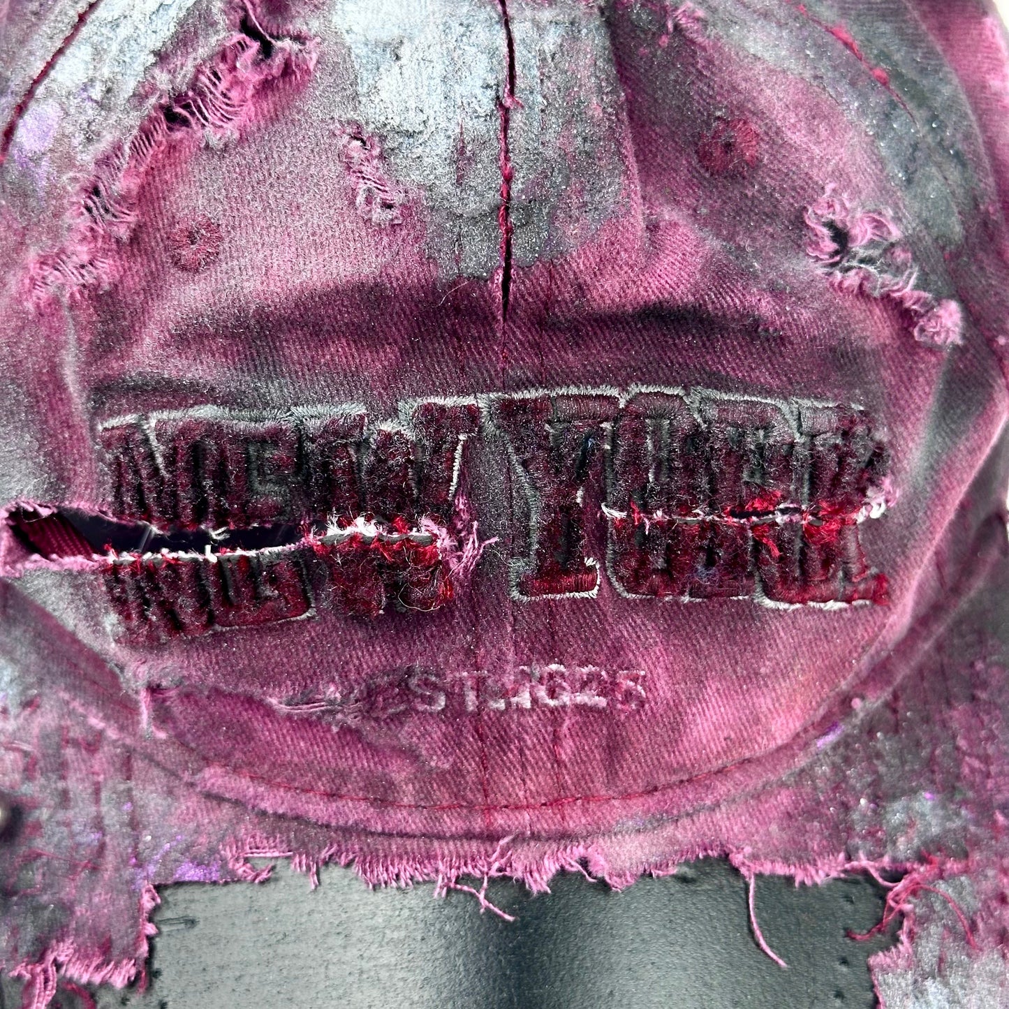 'Burn Out' Red New York Pierced Distressed Hat