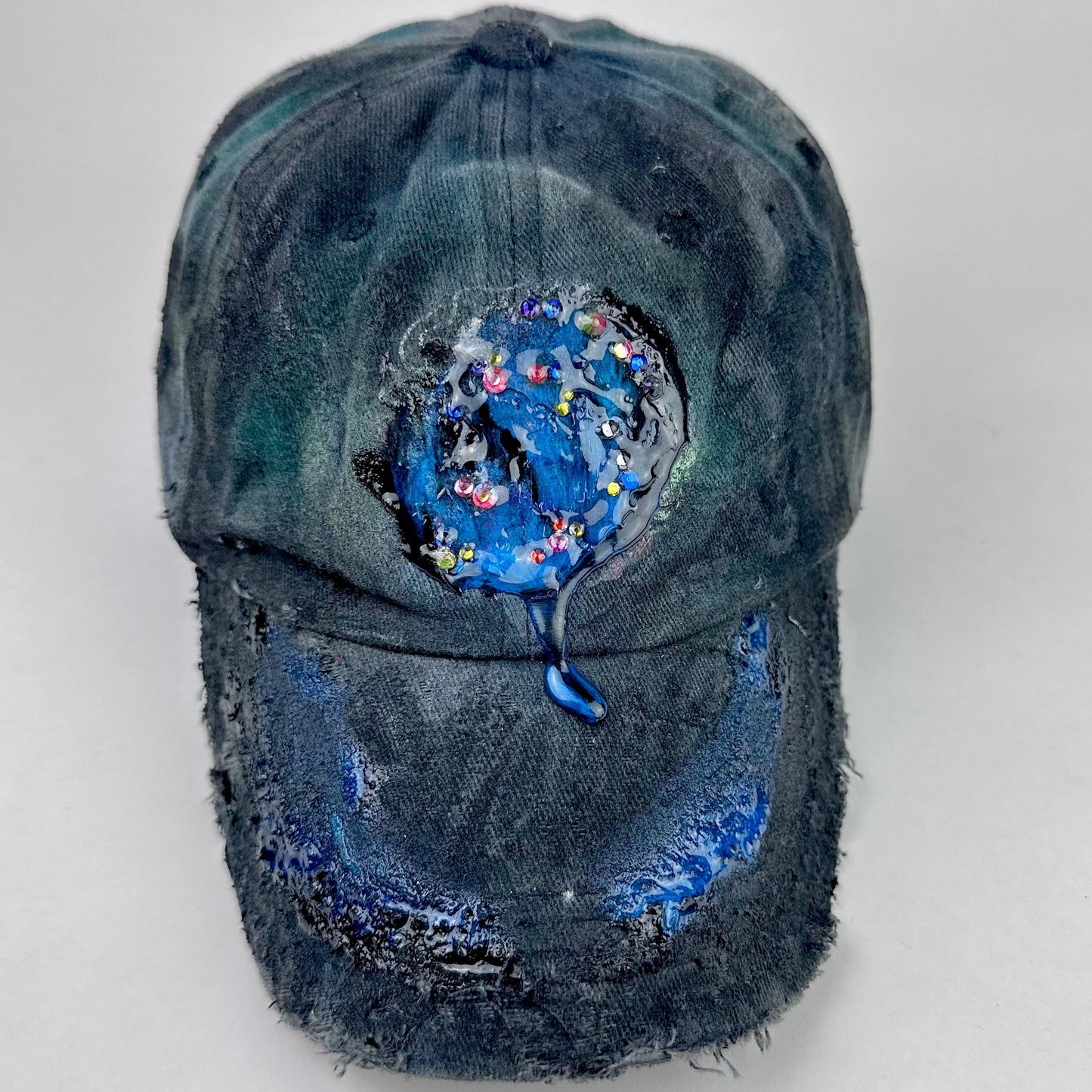 ASTROBOI* 'Enchanted' Black Distressed Rhinestone Resin Hat