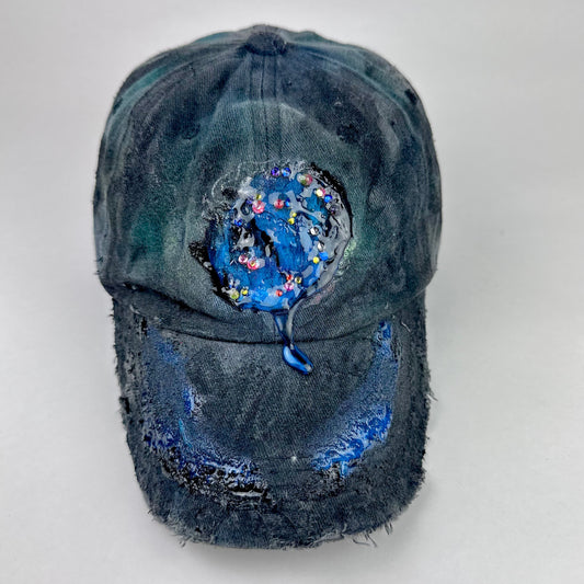 ASTROBOI* 'Enchanted' Black Distressed Rhinestone Resin Hat