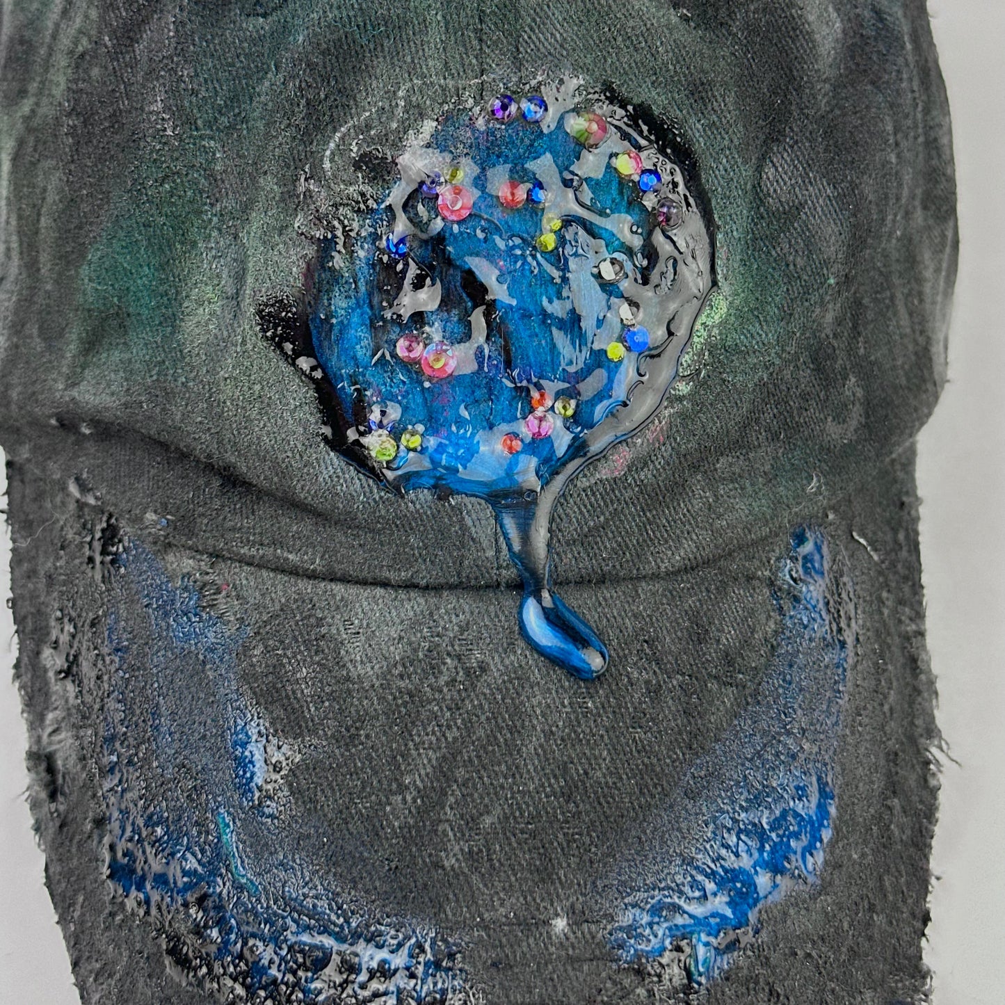 ASTROBOI* 'Enchanted' Black Distressed Rhinestone Resin Hat