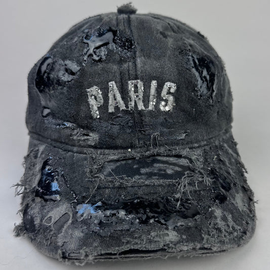 ASTROBOI* 'Muddy Paris' Distressed Resin & Rhinestone Black Hat