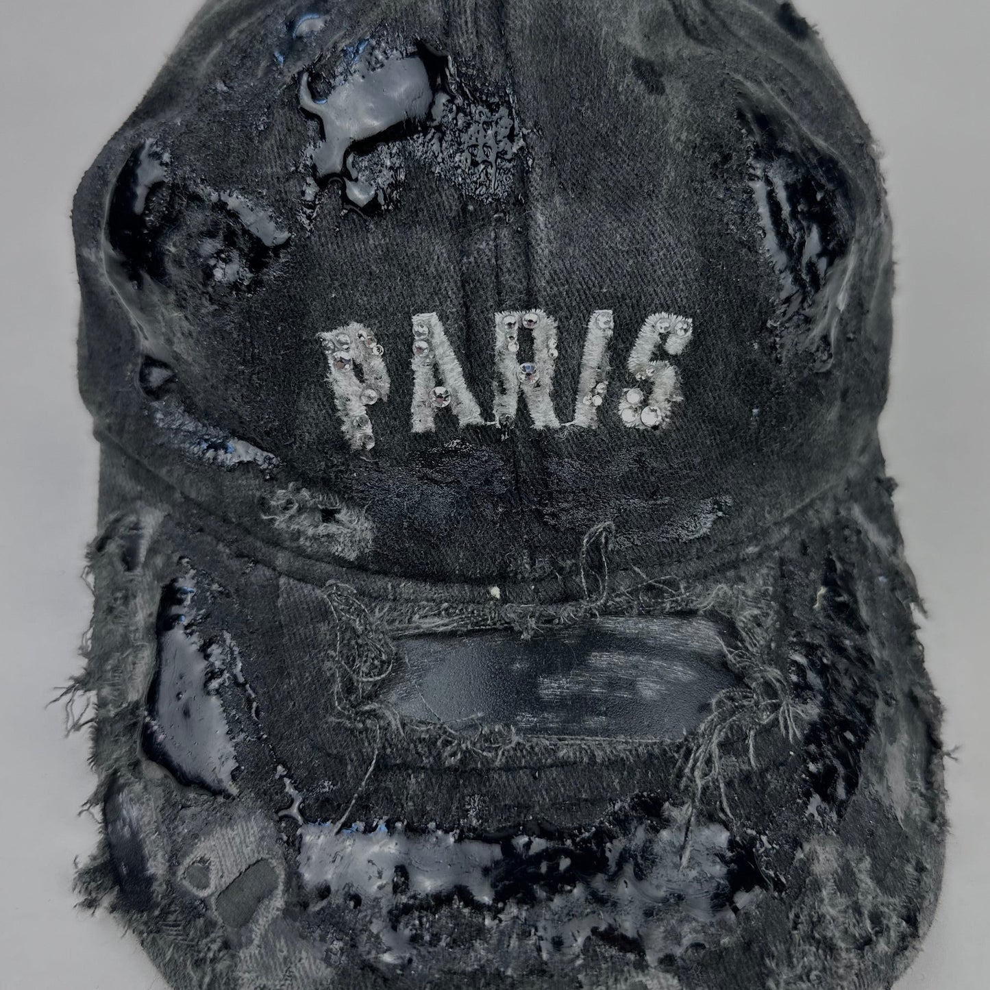 ASTROBOI* 'Muddy Paris' Distressed Resin & Rhinestone Black Hat