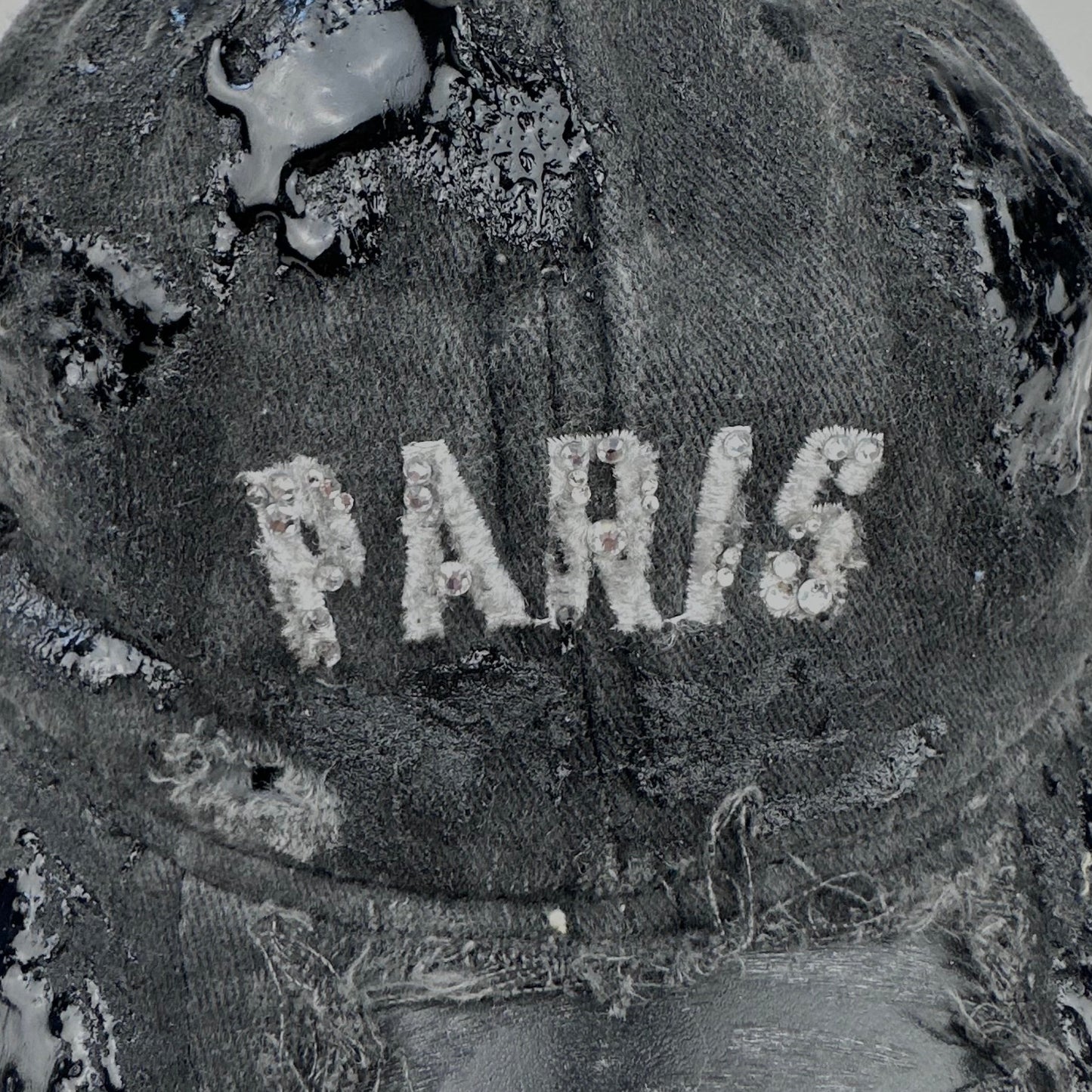 ASTROBOI* 'Muddy Paris' Distressed Resin & Rhinestone Black Hat