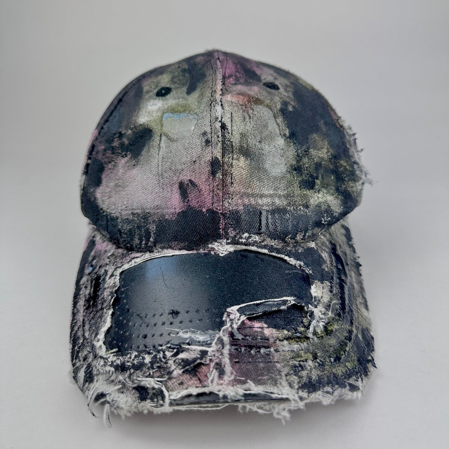 ASTROBOI* Y2K Trompe L'oeil Distressed White & Black Denim Streetwear Hat