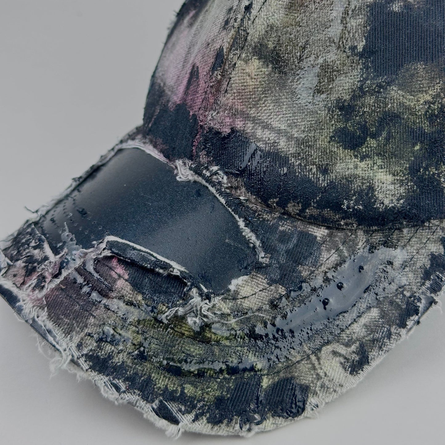 ASTROBOI* Y2K Trompe L'oeil Distressed White & Black Denim Streetwear Hat