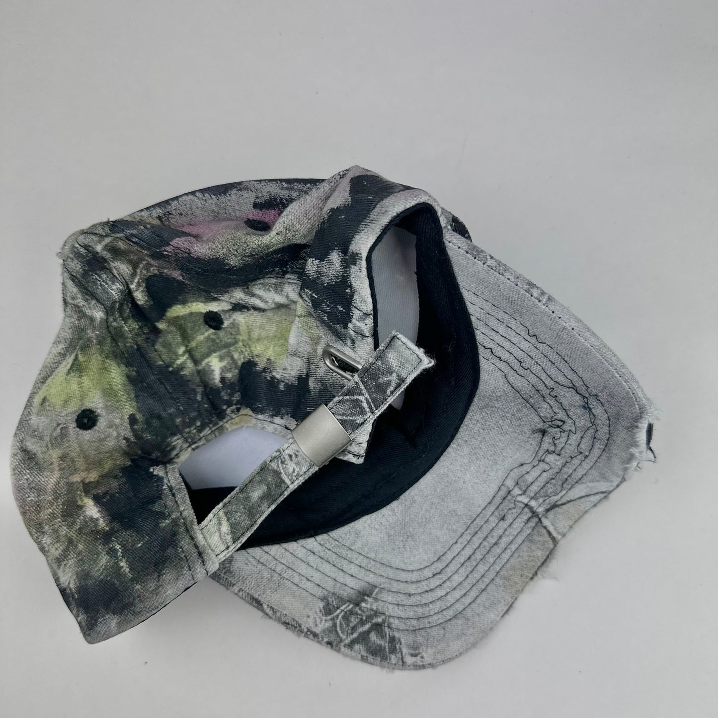 ASTROBOI* Y2K Trompe L'oeil Distressed White & Black Denim Streetwear Hat