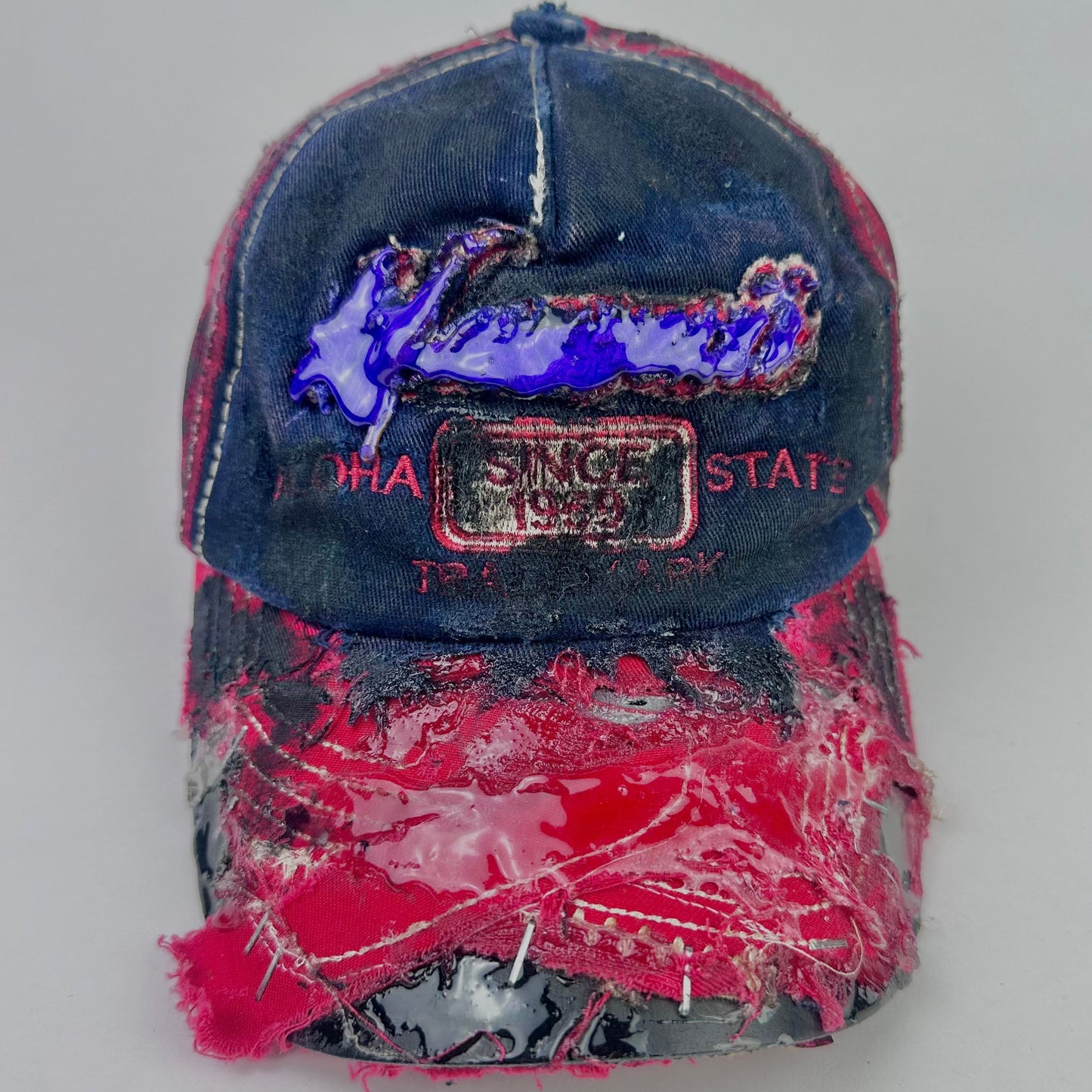 ASTROBOI* 'Red #5' Hawaii Blue & Red Deconstructed Resin Hat