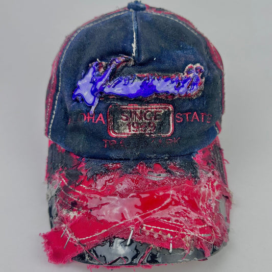 ASTROBOI* 'Red #5' Hawaii Blue & Red Deconstructed Resin Hat