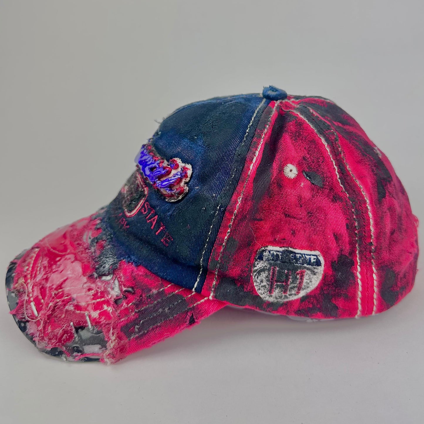 ASTROBOI* 'Red #5' Hawaii Blue & Red Deconstructed Resin Hat