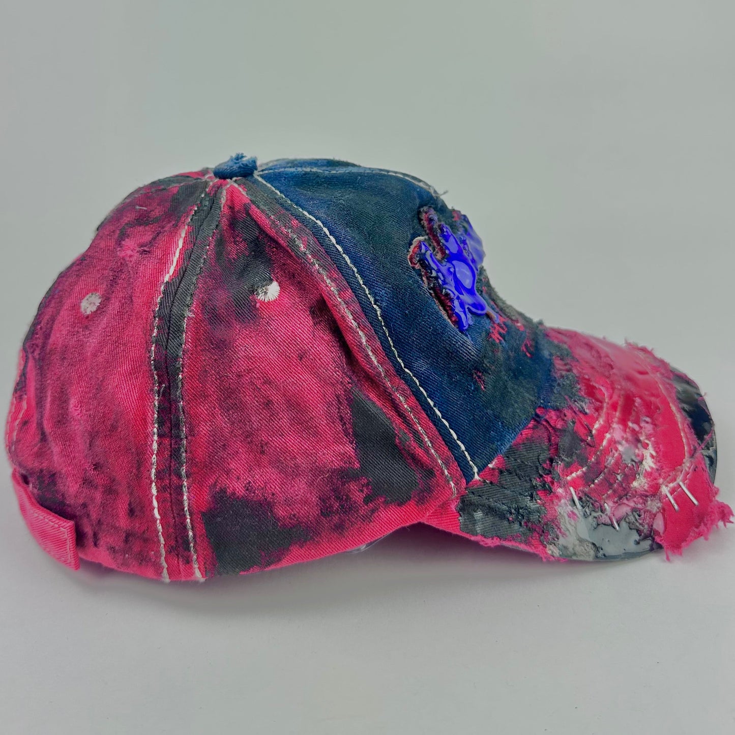 ASTROBOI* 'Red #5' Hawaii Blue & Red Deconstructed Resin Hat