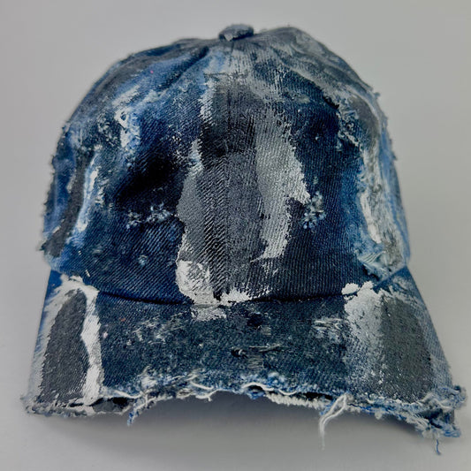 ASTROBOI* DISTRESSED HALF VISOR BLUE DENIM PAINTED HAT