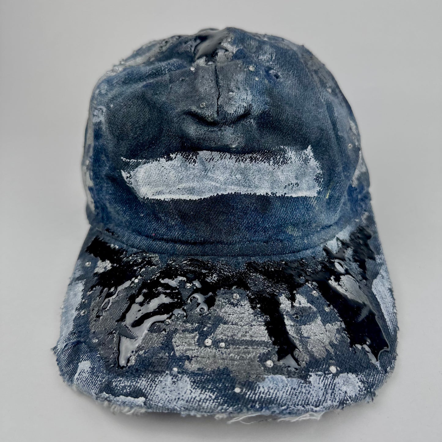 ASTROBOI* 'Denim Tar' Blue Distressed Painted Rhinestone Resin Hat