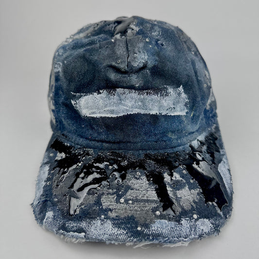 ASTROBOI* 'Denim Tar' Blue Distressed Painted Rhinestone Resin Hat