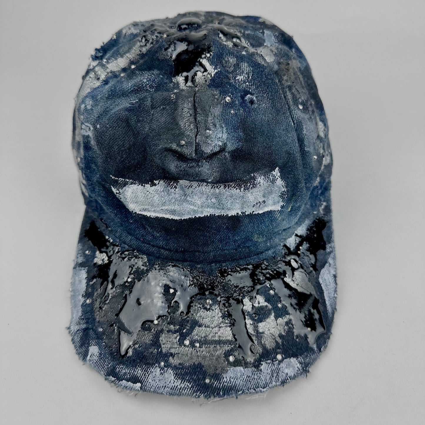 ASTROBOI* 'Denim Tar' Blue Distressed Painted Rhinestone Resin Hat