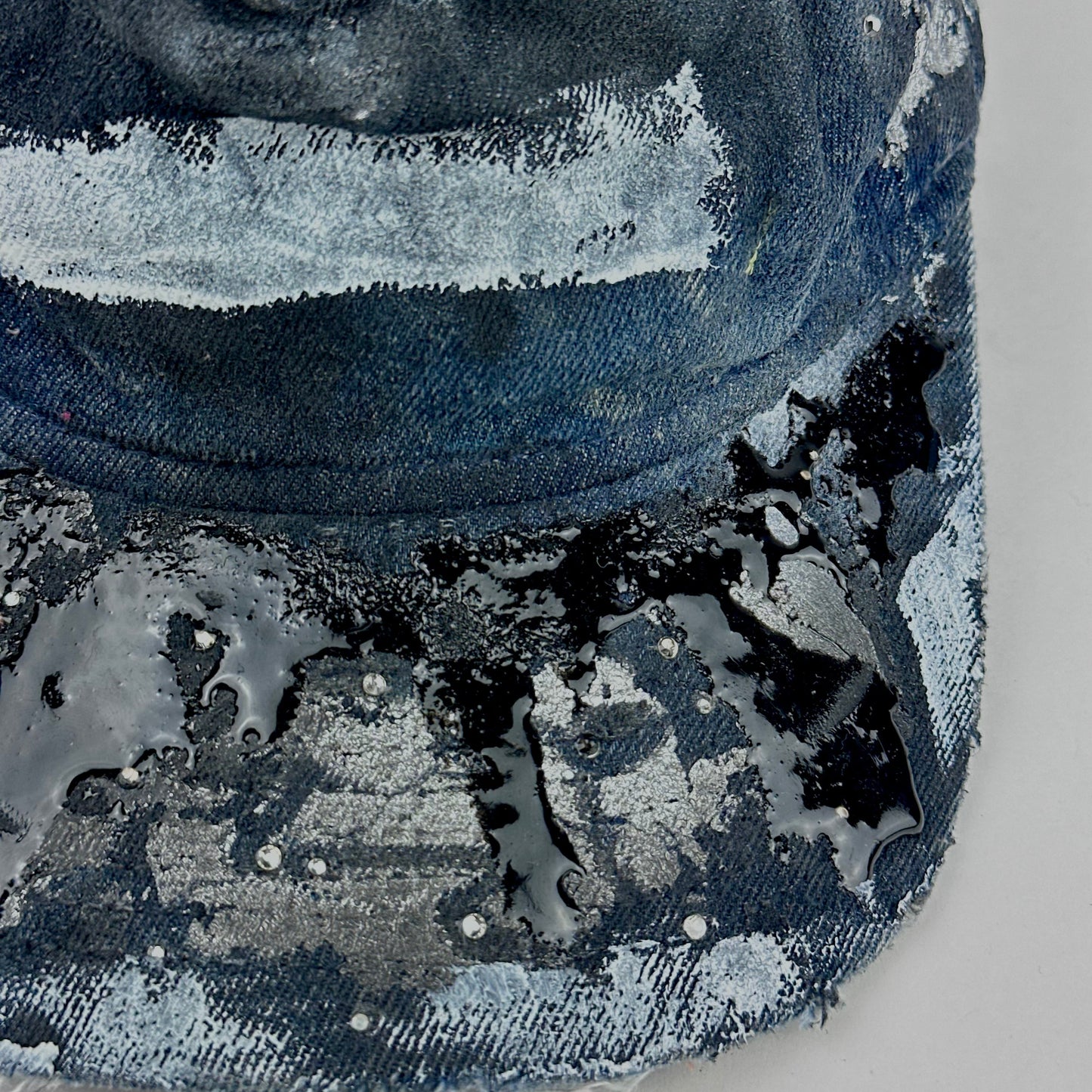 ASTROBOI* 'Denim Tar' Blue Distressed Painted Rhinestone Resin Hat